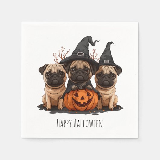 Happy Halloween Pugs Jack O Lanterns Servet (Voorkant)