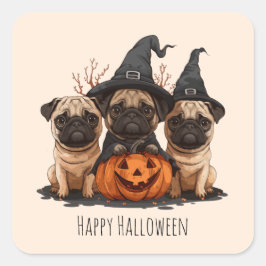 Happy Halloween Pugs Jack O Lanterns Vierkante Sticker