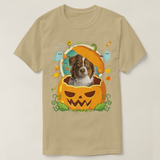Happy Halloween Pumpkin Aussie Dog Witch Cute Pet T-shirt (Design voorkant)