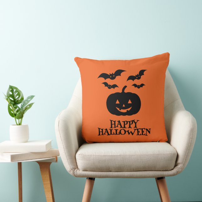 Happy Halloween Pumpkin Bat Minimal Kussen (Stoel)