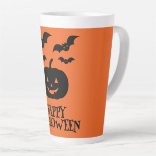 Happy Halloween Pumpkin Bat Minimal Latte Mok
