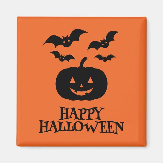 Happy Halloween Pumpkin Bat Minimal Magneet (Voorkant)