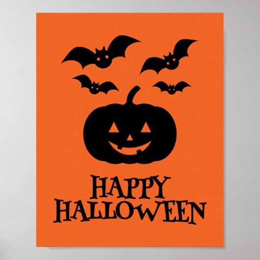 Happy Halloween Pumpkin Bat Minimal Poster (Voorkant)