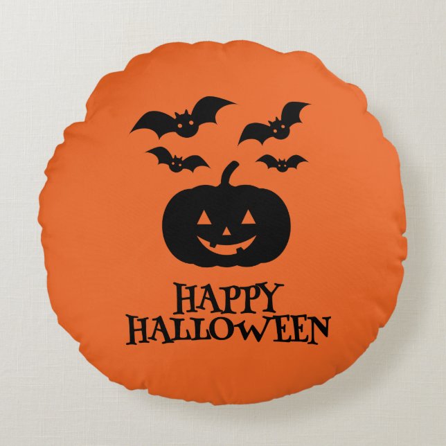 Happy Halloween Pumpkin Bat Minimal Rond Kussen (Voorkant)