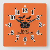 Happy Halloween Pumpkin Bat Minimal Vierkante Klok (Voorkant)