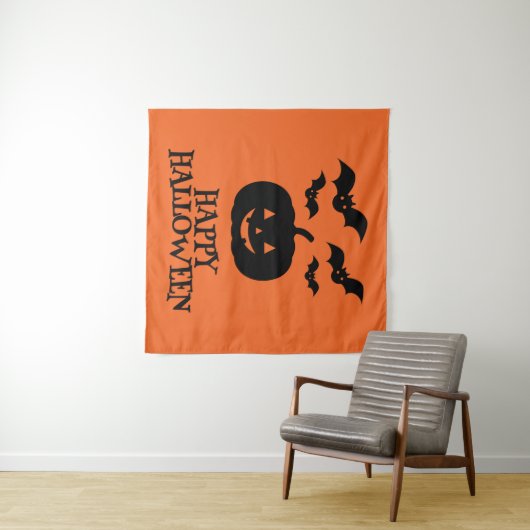 Happy Halloween Pumpkin Bat Minimal Wandkleed (In Situ (horizontaal))
