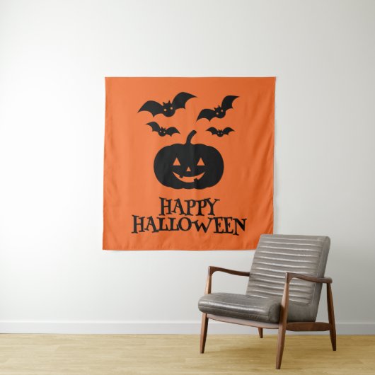 Happy Halloween Pumpkin Bat Minimal Wandkleed (In situ)
