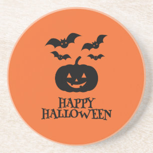 Happy Halloween Pumpkin Bat Minimal Zandsteen Onderzetter