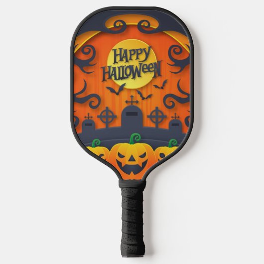 Happy Halloween Pumpkin Black Pickleball Paddle (Voorkant)