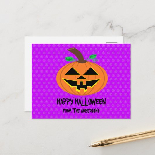 Happy Halloween Pumpkin Briefkaart (Voorkant / Achterkant in situ)