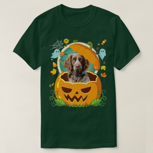 Happy Halloween Pumpkin Brittany Spaniel Dog Witch T-shirt (Design voorkant)