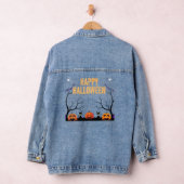 Happy Halloween Pumpkin & Cats Sinaasappel T-shirt Denim Jacket (Hangar)
