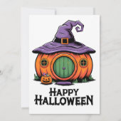 Happy Halloween Pumpkin Cottage & Witch Hat Roof Kaart (Achterkant)
