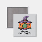 Happy Halloween Pumpkin Cottage & Witch Hat Roof Magneet (Voorkant / Achterkant)