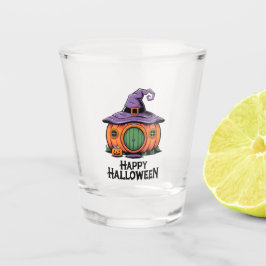 Happy Halloween Pumpkin Cottage & Witch Pet Roof Shot Glas