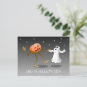 Happy Halloween Pumpkin en Ghost Briefkaart (Staand voorkant)