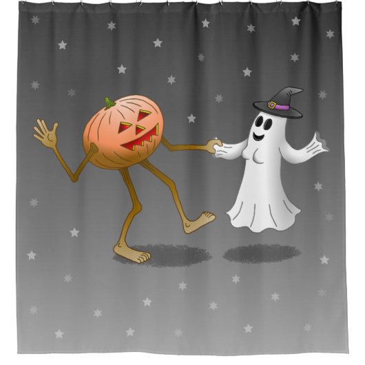Happy Halloween Pumpkin en Ghost Douchegordijn (Voorkant)