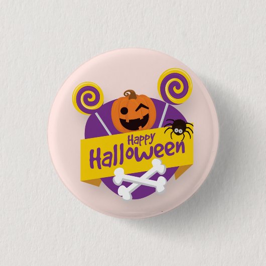 Happy Halloween Pumpkin en Spider | PIN-Button Ronde Button 3,2 Cm (Voorkant)