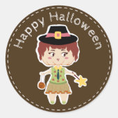 Happy Halloween Pumpkin Girl Round Label Sticker (Voorkant)