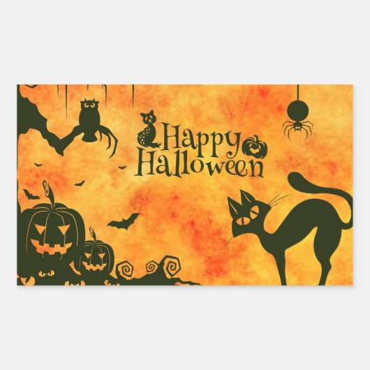 Happy Halloween Pumpkin Jack o Lantern Black Cat Rechthoekige Sticker (Voorkant)