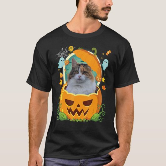 Happy Halloween Pumpkin Manx Cat Witch Cute Pet H T-shirt (Voorkant)