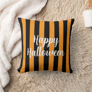 Happy Halloween Pumpkin Oranje Black Striped Kussen