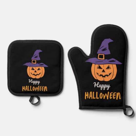 Happy Halloween Pumpkin Oven Mitt & Pot Holder Set (Voorkant)