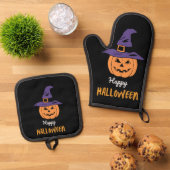 Happy Halloween Pumpkin Oven Mitt & Pot Holder Set (Top down)