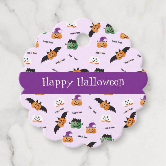Happy Halloween Pumpkin-patroon aangeslagen Bedankjes Labels (Voorkant)