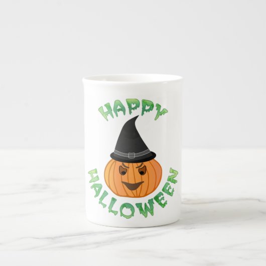 "HAPPY HALLOWEEN" PUMPKIN PORSELEIN KOP (Voorkant)