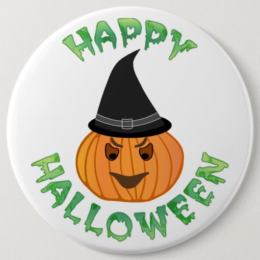 "HAPPY HALLOWEEN" PUMPKIN RONDE BUTTON 6,0 CM (Voorkant)