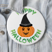 "HAPPY HALLOWEEN" PUMPKIN RONDE BUTTON 6,0 CM (In situ)