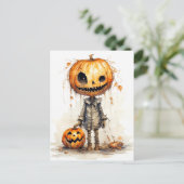 Happy Halloween Pumpkin Scarecrow Art Briefkaart (Staand voorkant)