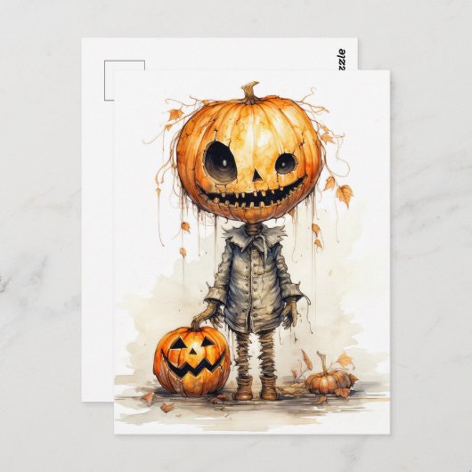 Happy Halloween Pumpkin Scarecrow Art Briefkaart (Voorkant / Achterkant)