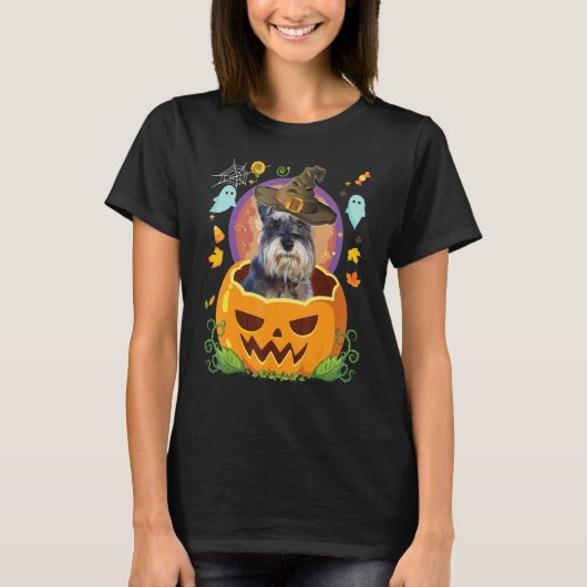 Happy Halloween Pumpkin Schnauzer Dog Witch Cute H T-shirt (Voorkant)
