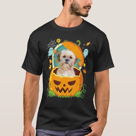 Happy Halloween Pumpkin Shichon Dog Witch Cute Pet T-shirt (Voorkant)