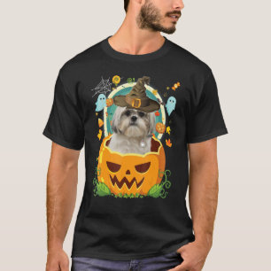 Happy Halloween Pumpkin Shih Tzu Dog Witch Cute Ha T-shirt