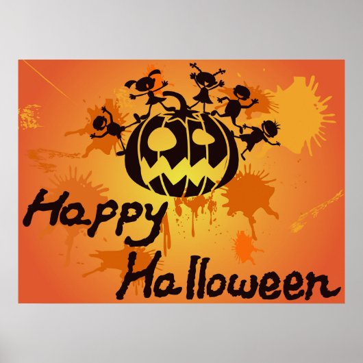 Happy Halloween Pumpkin Silhouette Illustration Poster (Voorkant)