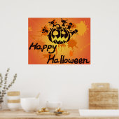 Happy Halloween Pumpkin Silhouette Illustration Poster (Keuken)