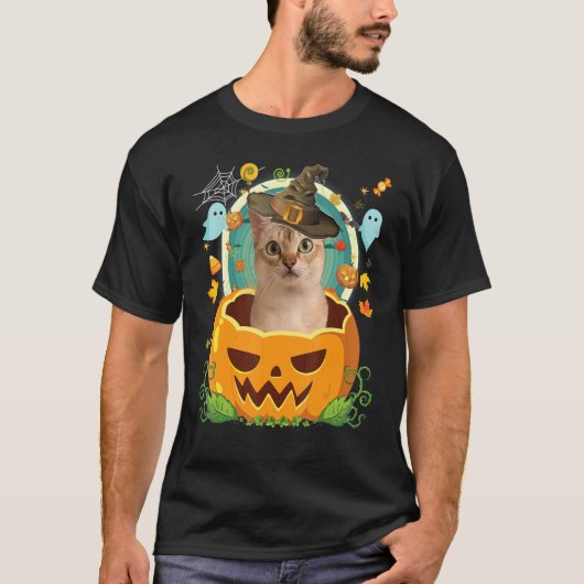Happy Halloween Pumpkin Singapura Cat Witch Cute H T-shirt (Voorkant)