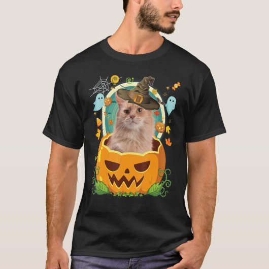 Happy Halloween Pumpkin Somali Cat Witch Cute Pet T-shirt (Voorkant)