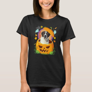 Happy Halloween Pumpkin St Bernard Dog Witch Cute  T-shirt