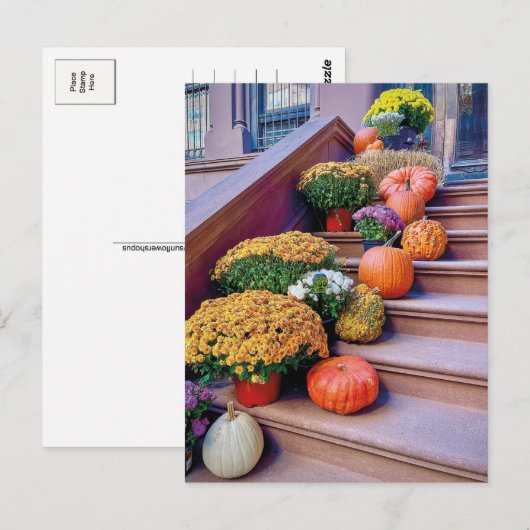 Happy Halloween Pumpkin Stairs New York Briefkaart (Voorkant / Achterkant)