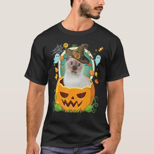 Happy Halloween Pumpkin Tonkinese Cat Witch Cute H T-shirt (Voorkant)