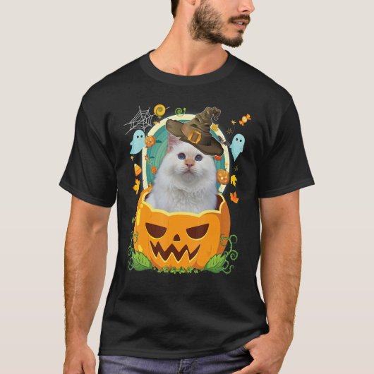 Happy Halloween Pumpkin Turkey Angora Cat Witch C T-shirt (Voorkant)