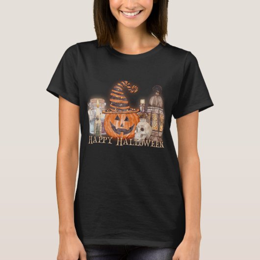 Happy Halloween Pumpkin Waterverf T-shirt (Voorkant)