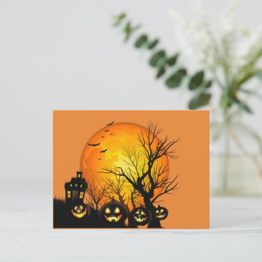Happy Halloween Pumpkins and Haunted House Briefkaart (Staand voorkant)
