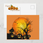 Happy Halloween Pumpkins and Haunted House Briefkaart (Voorkant / Achterkant)