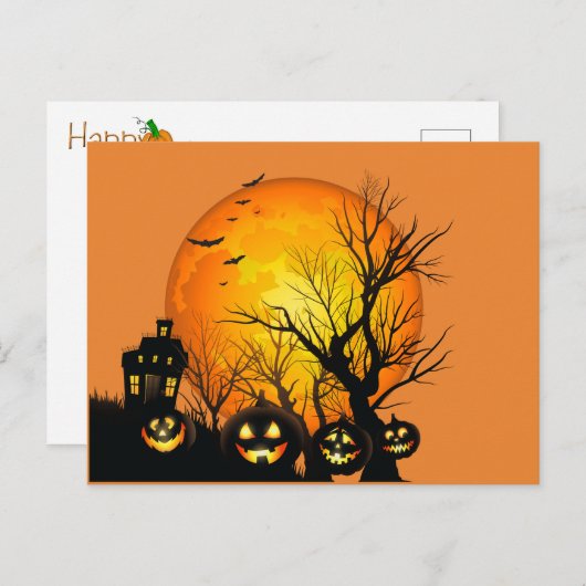 Happy Halloween Pumpkins and Haunted House Briefkaart (Voorkant / Achterkant)