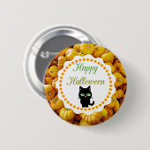 Happy Halloween Pumpkins Black Cat Button (Voorkant /achterkant)
